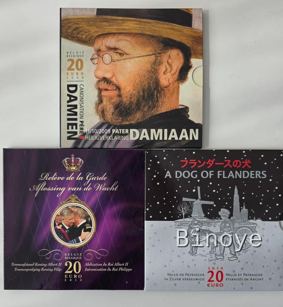 Belgique – Lot 3 20€ argent 2009‑2013 – Proof, Postzegels en Munten, Ophalen of Verzenden, België, Overige waardes, Zilver
