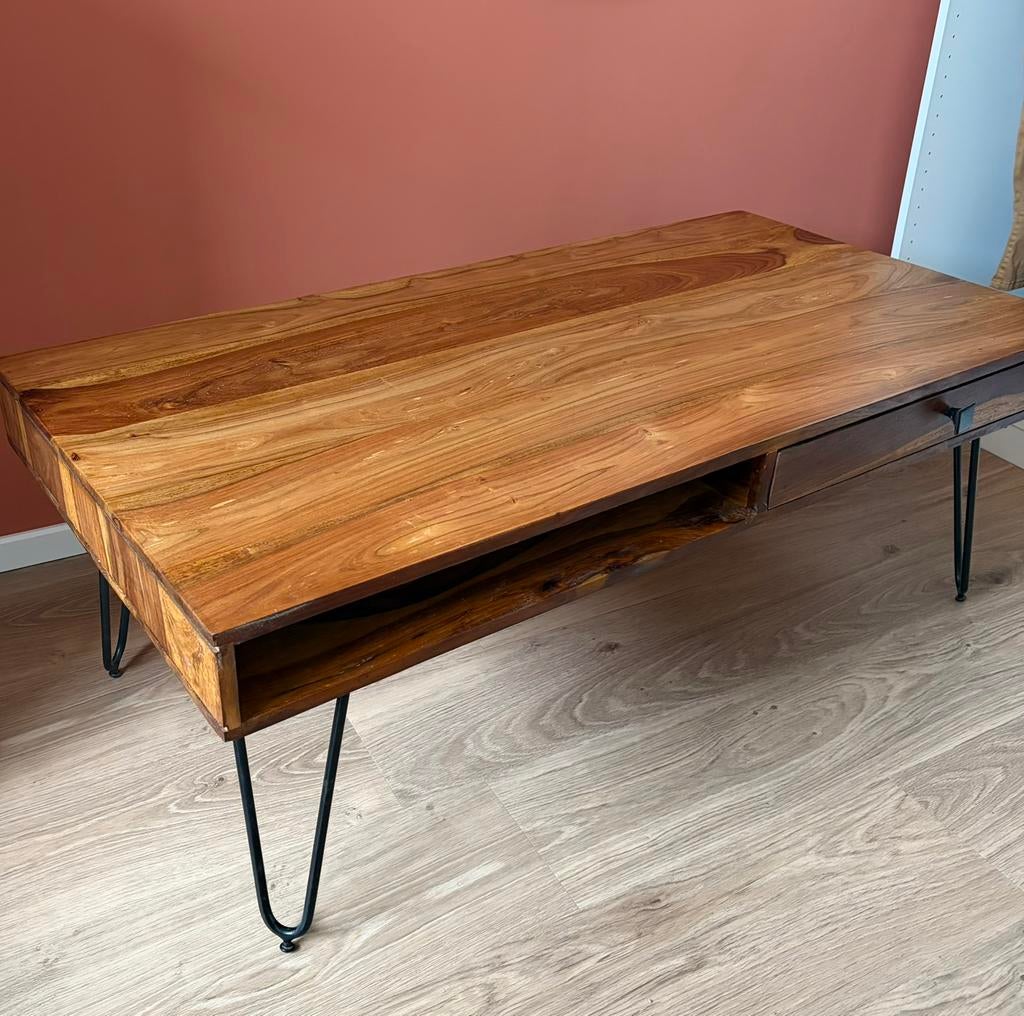 Nieuwe salon tafel - met 2 opberg lades - hout, Maison & Meubles, Enlèvement, Comme neuf