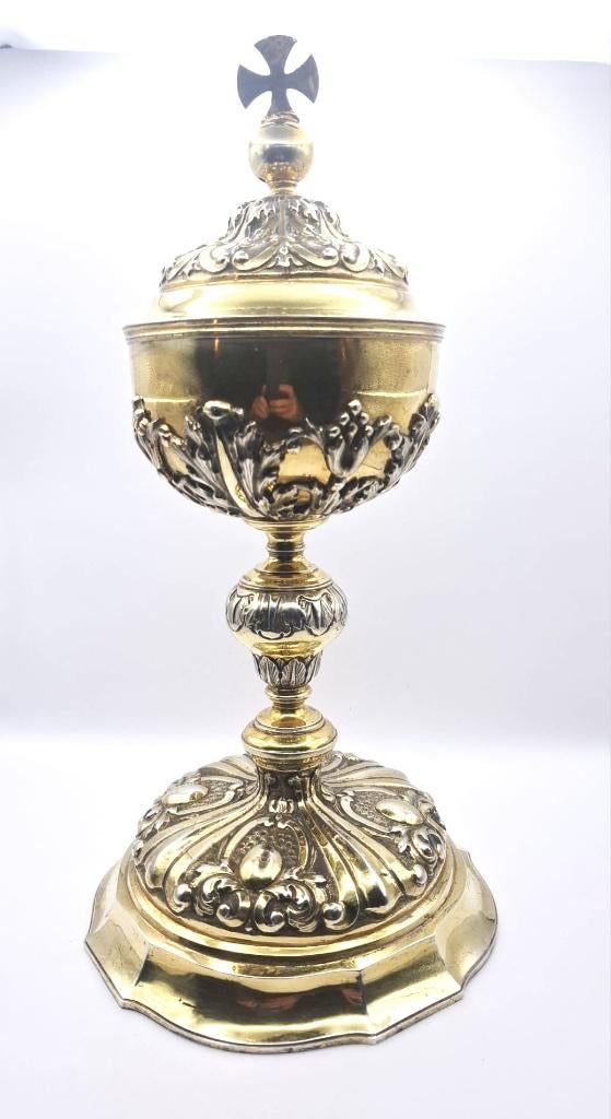 Ciboire ancien en métal argenté, début du XIXe siècle, Antiquités & Art, Envoi