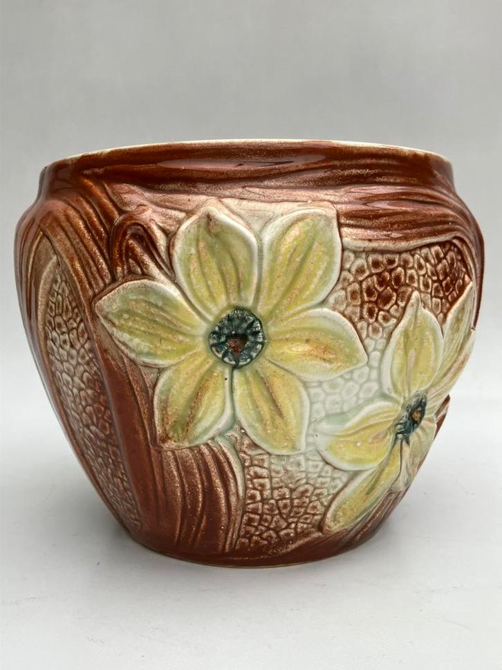 Saint Ghislain grote bloempot Art Nouveau (circa 1920), Antiek en Kunst, Antiek | Keramiek en Aardewerk, Ophalen of Verzenden