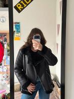 Black biker/ aviator jacket with faux fur, Ophalen of Verzenden, Zo goed als nieuw