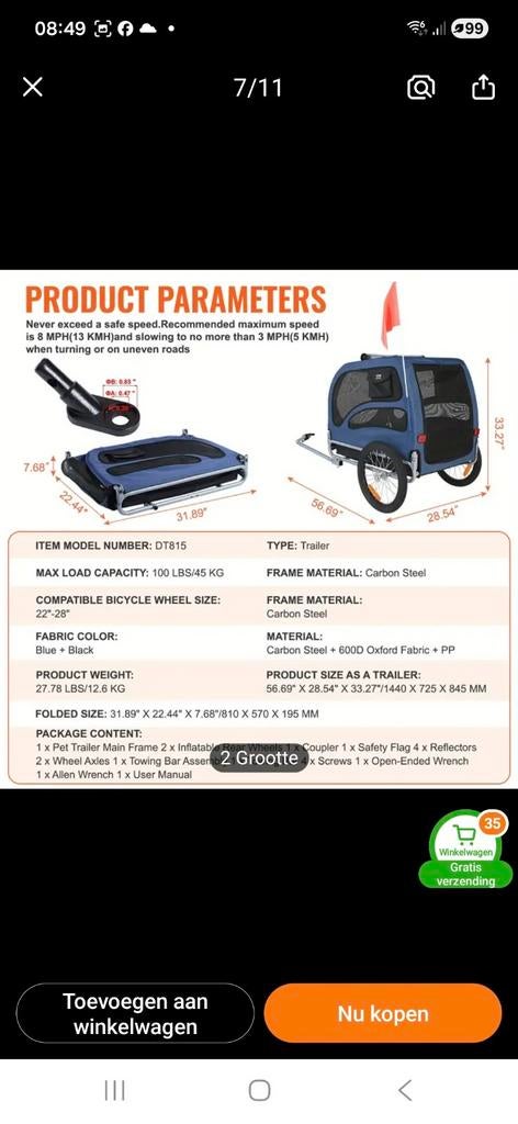 Remorque pour vélo pour chien jusqu'à 45 kg, Vélos & Vélomoteurs, Enlèvement