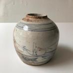Antieke Chinese gemberpot blauw craquele – gelijmd, Ophalen of Verzenden