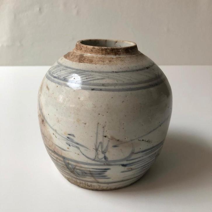 Antieke Chinese gemberpot blauw craquele – gelijmd, Antiquités & Art, Antiquités | Porcelaine, Enlèvement ou Envoi