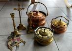 Lot koperen antiek, waterverdamper, kandelaars. Kapstok enz., Antiek en Kunst, Antiek | Brons en Koper, Ophalen