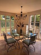 Glazen retro tafel met vier stoelen, Ophalen, Vierkant, Zo goed als nieuw, Glas