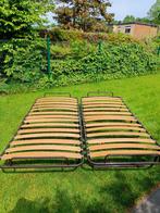 2 opvouwbare bedden/logeerbedden met houten lattenbodem, 90 cm, Gebruikt, Eenpersoons, Bruin