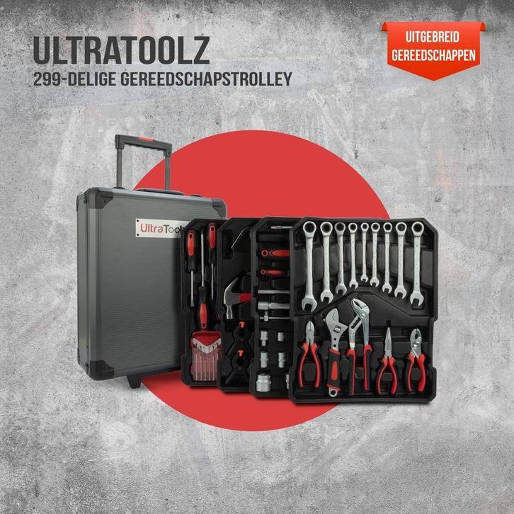 Nouvelle mallette à outils Ultratoolz Trolley de 299 pièces, Bricolage & Construction, Outillage | Outillage à main, Neuf, Enlèvement ou Envoi