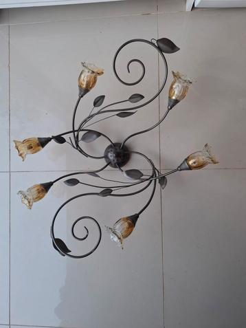 Plafondlamp luster lamp bloemen design vintage, Enlèvement, Comme neuf
