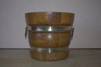 Decoratieve houten pot met metalen ringen en handvatten, Ophalen of Verzenden