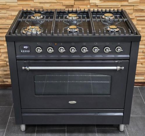 🔥Poêle Boretti de luxe 90 cm en acier inoxydable anthracit, Electroménager, Cuisinières, Comme neuf, Autoportant, 5 zones de cuisson ou plus