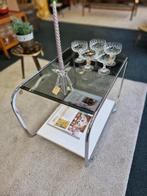 Vintage space age trolley bijzettafel rookglas / wit 70s, Ophalen, Gebruikt, Vintage space age