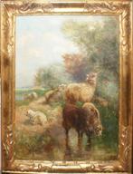 Henry Schouten (1857-1927): Grazende schapen (O/D, 58x72cm), Antiek en Kunst, Ophalen of Verzenden