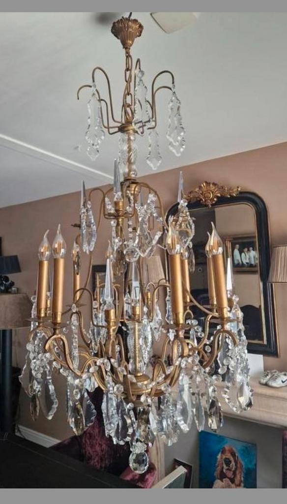 Antieke Franse kooi luster met kristallen, Antiek en Kunst, Antiek | Verlichting, Ophalen