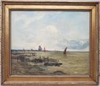 Groot schilderij 1870 - DELPY - Zeilboten op zee, Antiek en Kunst, Ophalen of Verzenden