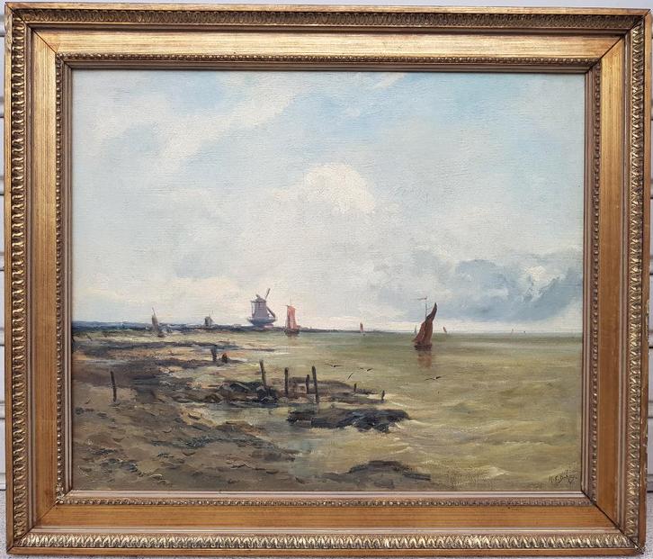 Groot schilderij 1870 - DELPY - Zeilboten op zee, Antiek en Kunst, Kunst | Schilderijen | Klassiek, Ophalen of Verzenden