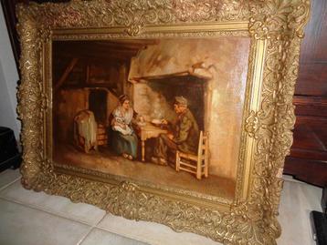 Belle peinture ancienne (19e siècle) avec un très beau cadre