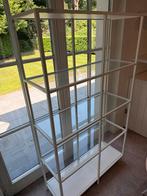 Wit metalen open kast met glazen legplanken, Ophalen, Met plank(en), 50 tot 100 cm, Zo goed als nieuw