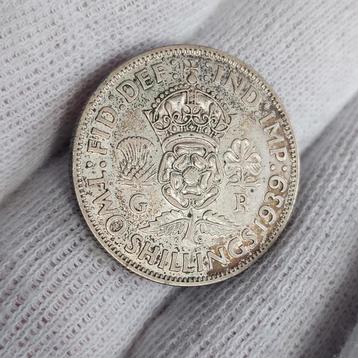 Munt / 2 shillings / VK / George VI /1939/ Zilver / Prachtig beschikbaar voor biedingen