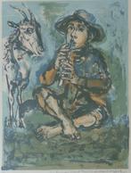 WALTER SPITZER / FLUITSPELER / KLEURLITHO / 65x48cm / KADER, Antiek en Kunst, Kunst | Litho's en Zeefdrukken, Ophalen of Verzenden