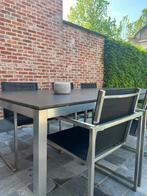 Inox en zwart tuinset voor 8 pers met 6 stoelen, Ophalen, Inox, Gebruikt, 8 zitplaatsen