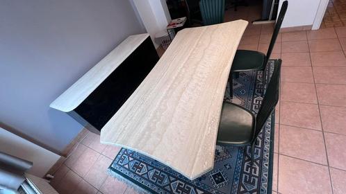 Travertijn tafel 90X190 + 4 leren stoelen, Antiek en Kunst, Antiek | Meubels | Tafels, Ophalen