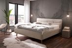 Tweepersoons modern bed Claudia met 2 bodems en opbergruimte, Neuf, Beige, 180 cm, 200 cm