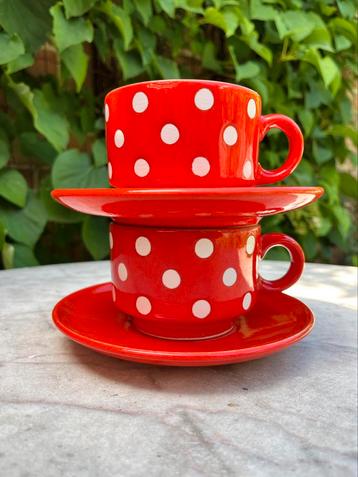 2 tasses et soucoupes polkadot Waechtersbach W-Germany, Enlèvement ou Envoi