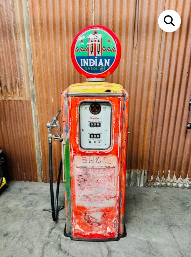 Originele American Indian Benzinebrandstofpomp met patina, Verzamelen, Merken en Reclamevoorwerpen, Verpakking, Ophalen