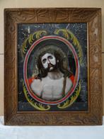 Tableau ancien Jésus Jesus 1850 peint sous verre 55x65cm, Enlèvement ou Envoi