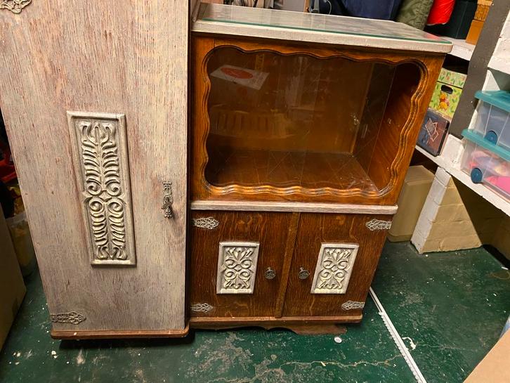 Vintage vitrinekast, Huis en Inrichting, Kasten | Vitrinekasten, Gebruikt, 100 tot 150 cm, 50 tot 100 cm, 25 tot 50 cm, Met lade(s)