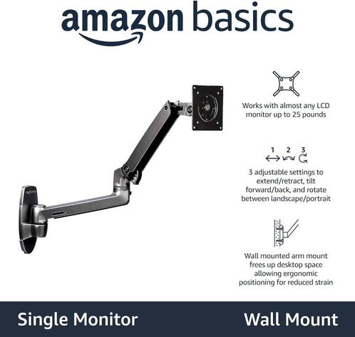 Support écran mural Amazon Basics, Informatique & Logiciels, Supports d'ordinateur portable, Comme neuf, Réglable en profondeur