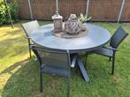 Ronde antraciete tafel en 4 stoelen, Tuin en Terras, Ophalen, Zo goed als nieuw, Aluminium