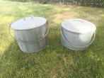 2 grote , waterdichte zinken ketels met draagbaar en deksel, Ophalen