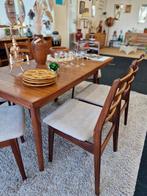 Vintage eetkamerstoelen (6) teak/beige rib 70s, Enlèvement, Maison et Meubles