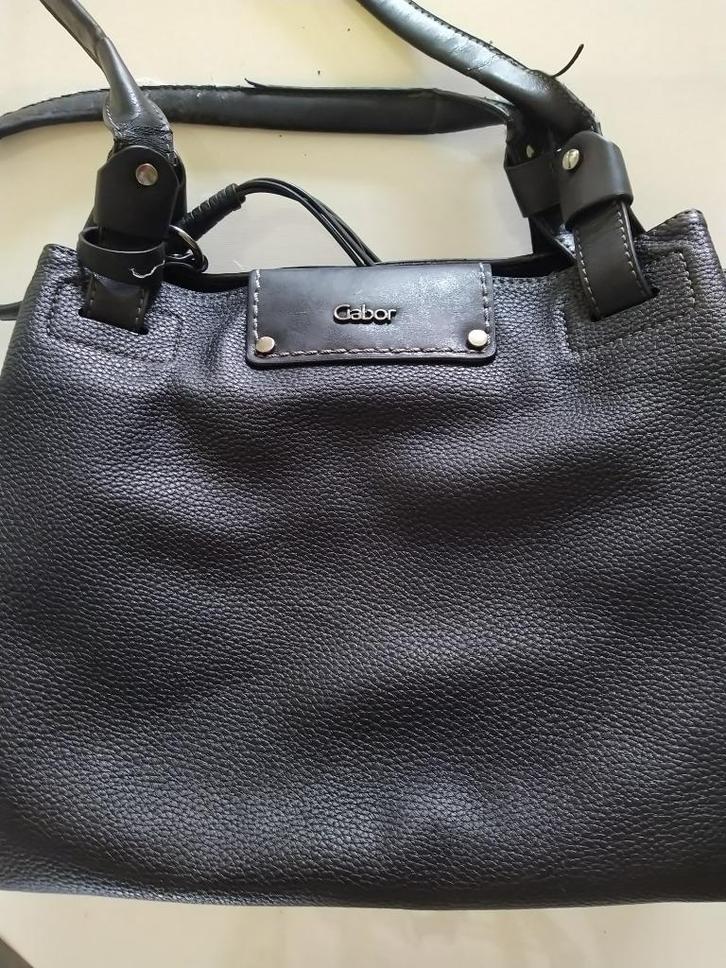 Lederen handtas, Gabor, Handtassen en Accessoires, Tassen | Schoudertassen, Gebruikt, Zwart, Leer, Ophalen