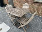 Teak tuintafel (70/70cm) met 3 plooibare stoelen van Bristol, Ophalen, Zo goed als nieuw