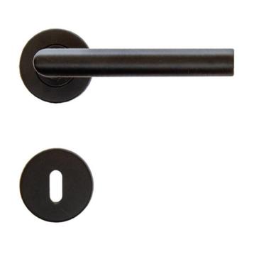 Zwarte deurkruk 19mm rechte hoek met rozas