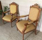 set van 2 antieke Fauteuil zetels met stof in TOP staat, Ophalen, Zo goed als nieuw, Hout