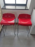 2 rode barkrukken, Huis en Inrichting, Barkrukken, Ophalen, Zo goed als nieuw, Metaal, Met voetsteun