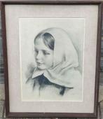 Lithographie jeune fille signe Louis buisseret 41, Ophalen of Verzenden