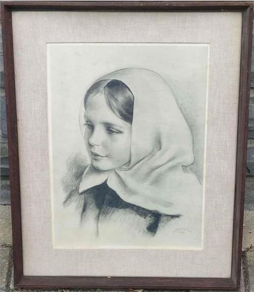 Lithographie jeune fille signe Louis buisseret 41, Antiek en Kunst, Kunst | Litho's en Zeefdrukken, Ophalen of Verzenden