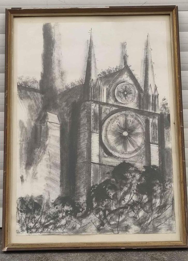 Lavis Eglise sainte Catherine a Bruxelles signe, Antiek en Kunst, Kunst | Schilderijen | Klassiek, Ophalen of Verzenden