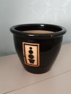 keramieken  vintage bloempot zwart  met motief H:24 cm B:30, Rond, Nieuw, Binnen, Minder dan 40 cm