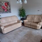Mooie beige lederen zetels, Huis en Inrichting, Ophalen, Gebruikt, Rechte bank, Leer