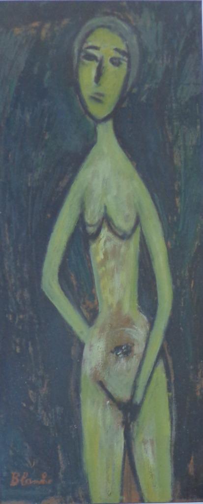 ONLEESBAAR / NAAKTE VROUW / OLIEVERF PAPIER / 77x40cm KADER, Antiek en Kunst, Kunst | Schilderijen | Modern, Ophalen