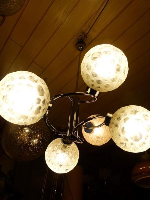 vintage Atomic luster hanglamp chrome 60er, Huis en Inrichting, Lampen | Hanglampen, Zo goed als nieuw, 75 cm of meer, Glas, Metaal