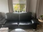 Zwarte lederen salon, Huis en Inrichting, Zetels | Zetels, Ophalen, 150 tot 200 cm, Driepersoons, Zo goed als nieuw