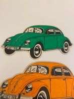 2 Ansichtkaarten van Volkswagen Kever ( groen - oranje )., Ophalen of Verzenden