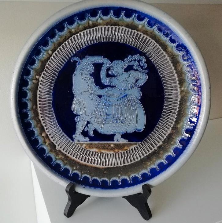 HANDGEMAAKT ZOUTGEGLAZUURD VINTAGE DUITS AARDEWERK, Huis en Inrichting, Woonaccessoires | Vazen, Gebruikt, Blauw, Minder dan 50 cm